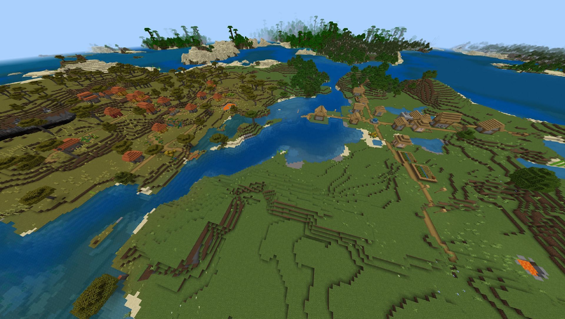 The two villages in this Minecraft seed's spawn are different biome variants (Image via Mojang)